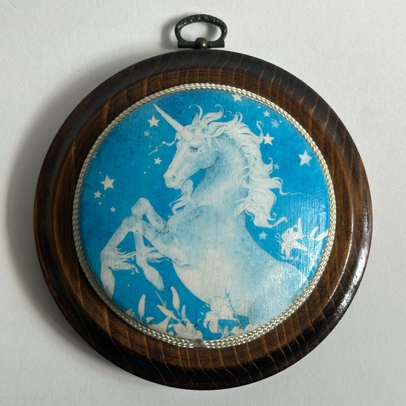 MAGICAL! 🦄 Vintage Unicorn Decoupage Wooden Wall Plaque Art - Picture 1 of 5